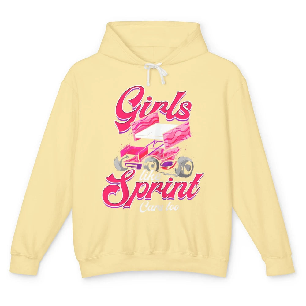 Racing Dirt Track Girls Like Sprint Car Too Race Truck Retro Unisex Lightweight Hoodie
