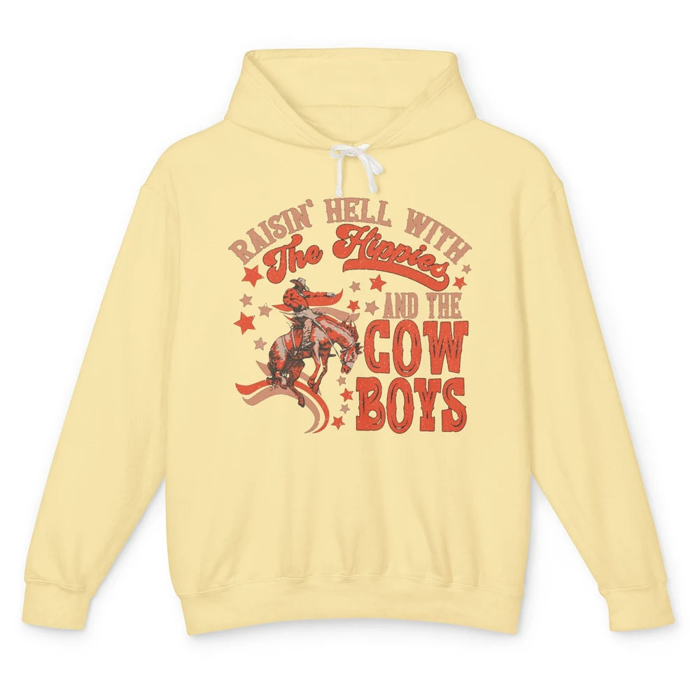 Retro Cowboy Horsing Rasing Hell With Hippie Western Country Unisex Lightweight Hoodie