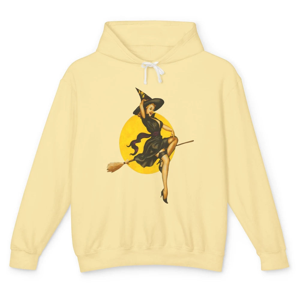 Pin Up Vintage Witch Pastel Witchcraft Halloween Spooky Goth Unisex Lightweight Hoodie