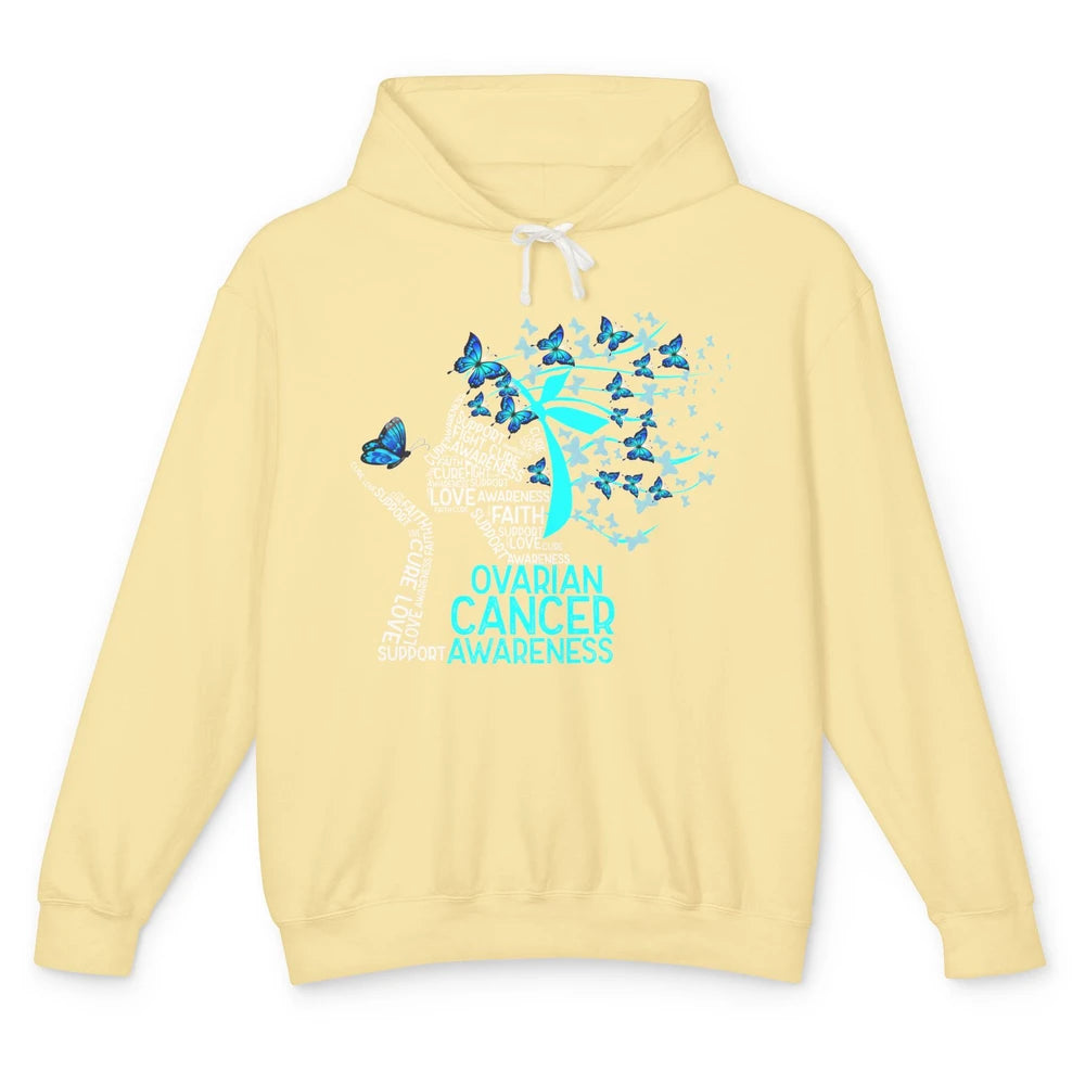 Ovarian Cancer Awareness Hope Love Cure Teal Ribbon Unisex Lightweight Hoodie