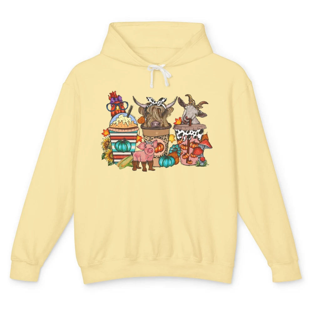 Pumpkin Spice Farm Animals Leopard Highland Cow Western Fall Unisex Lightweight Hoodie