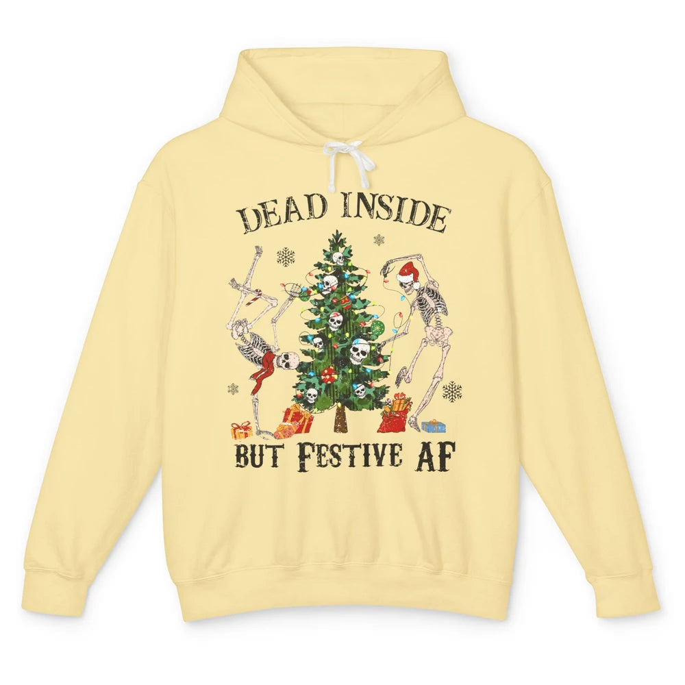 Christmas Skeleton Dancing Tree Dead Inside But Festive AF Unisex Lightweight Hoodie