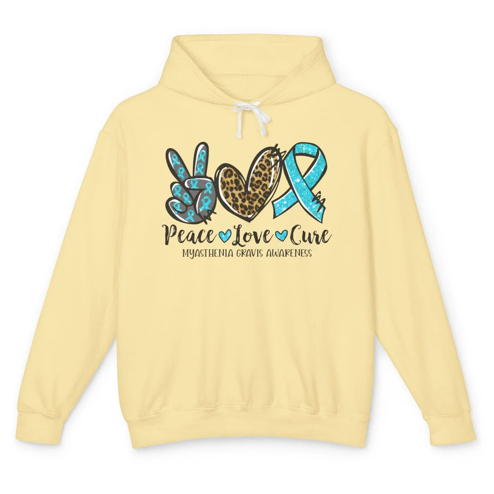 Myasthenia Gravis Awareness Ribbon Peace Love Cure Leopard Unisex Lightweight Hoodie