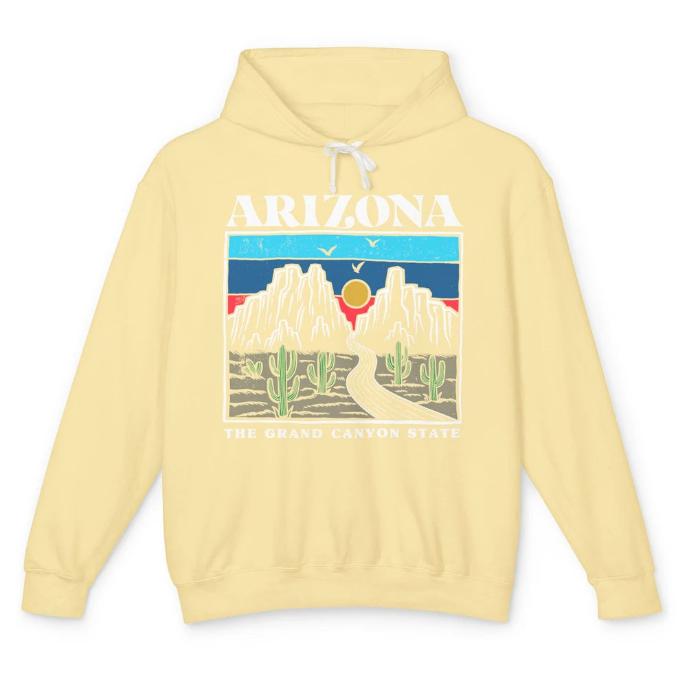 Retro Arizona Cactus Mountain The Grand Canyon State Hiking Unisex Lightweight Hoodie