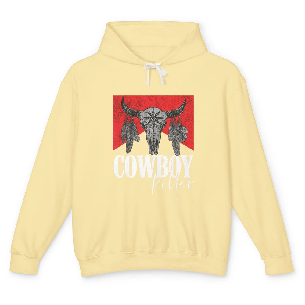 Retro Cow Skull Cowboy Killer Punchy Bull Western Country Unisex Lightweight Hoodie