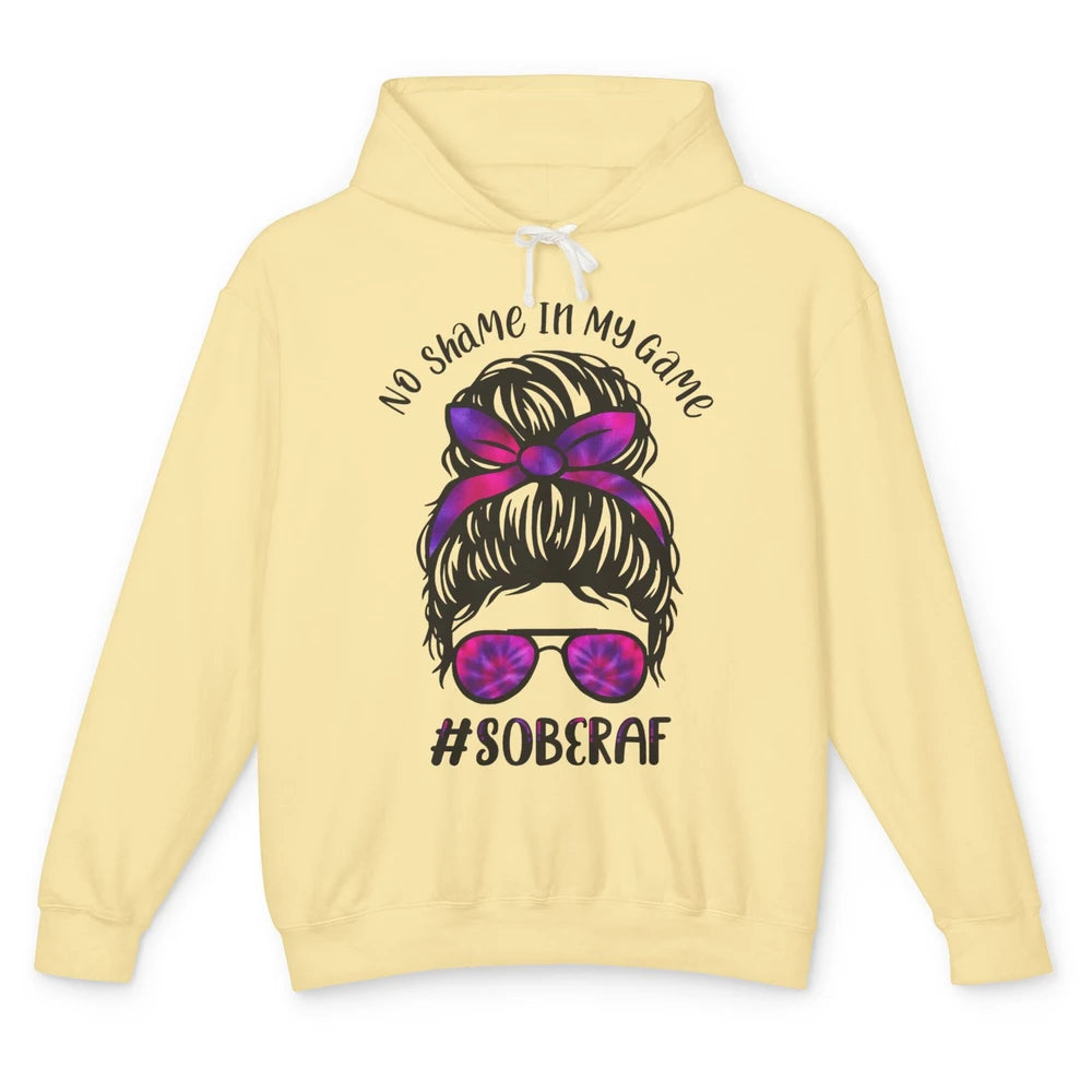 No Shame In My Game Sober AF Colorful Messy Hair Bun Support Unisex Lightweight Hoodie