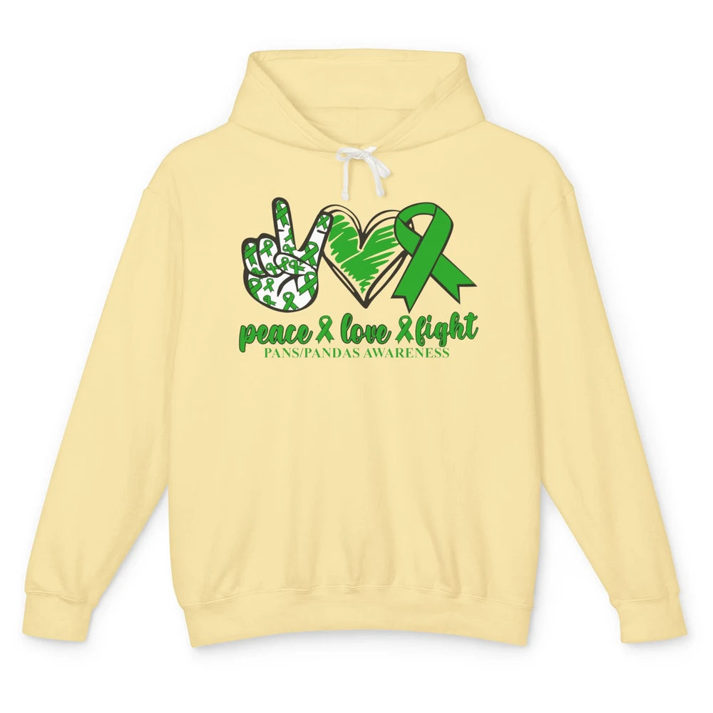 PANS/PANDAS Awareness Green Ribbon Peace Love Cure Unisex Lightweight Hoodie