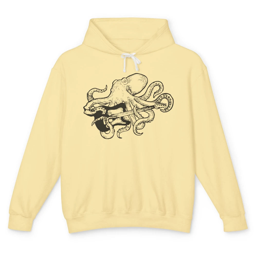Retro Octopus Electric Guitar Octopus Guitarist Musician Unisex Lightweight Hoodie