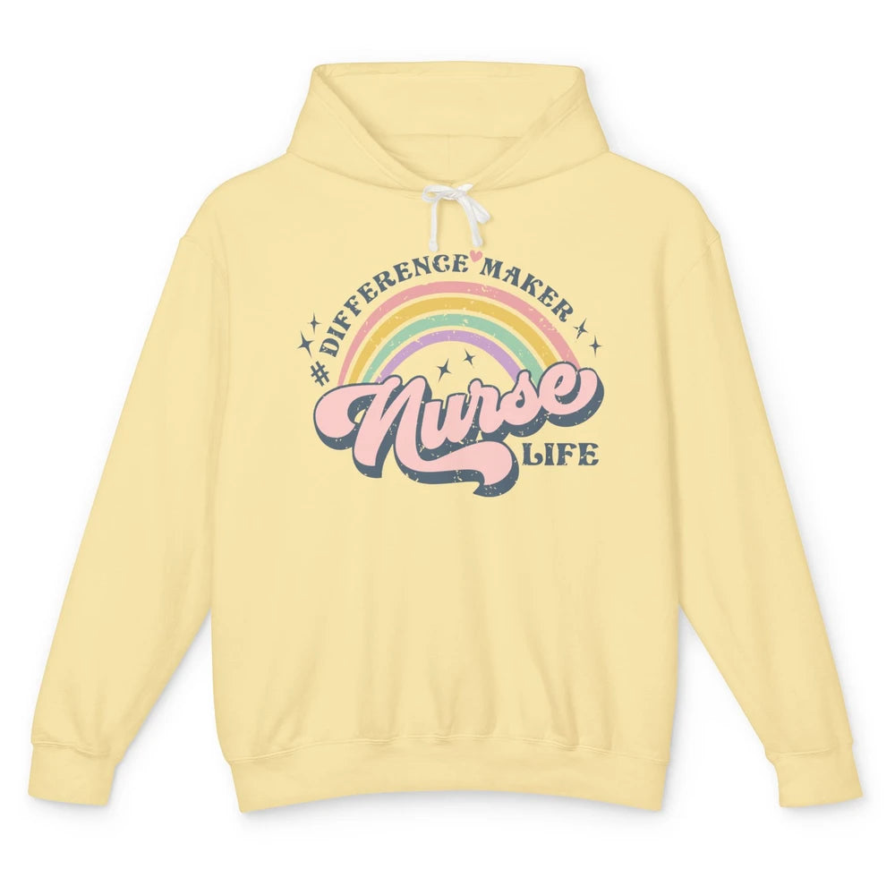 Nurse Life Rainbow Difference Maker Nurse Vibes Nursing Gift Unisex Lightweight Hoodie