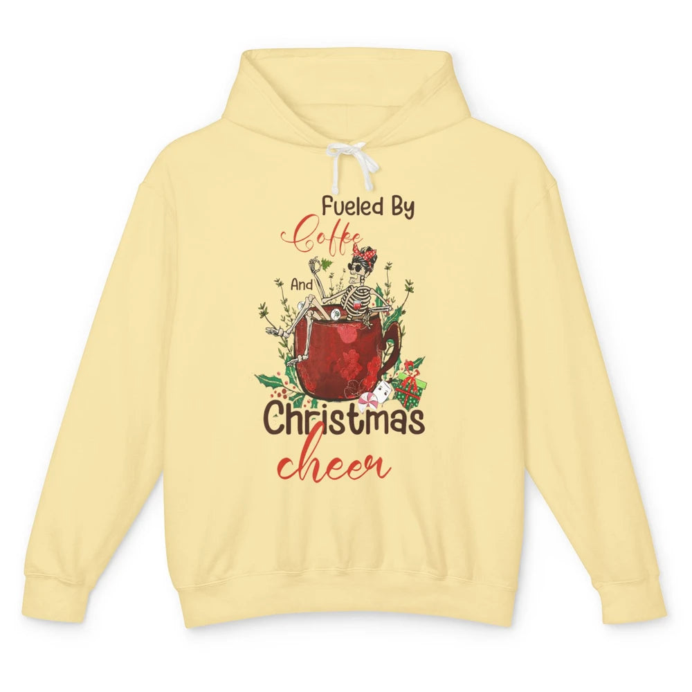 Merry Christmas Skeleton Drink Fueled By Coffee Xmas Latte Unisex Lightweight Hoodie