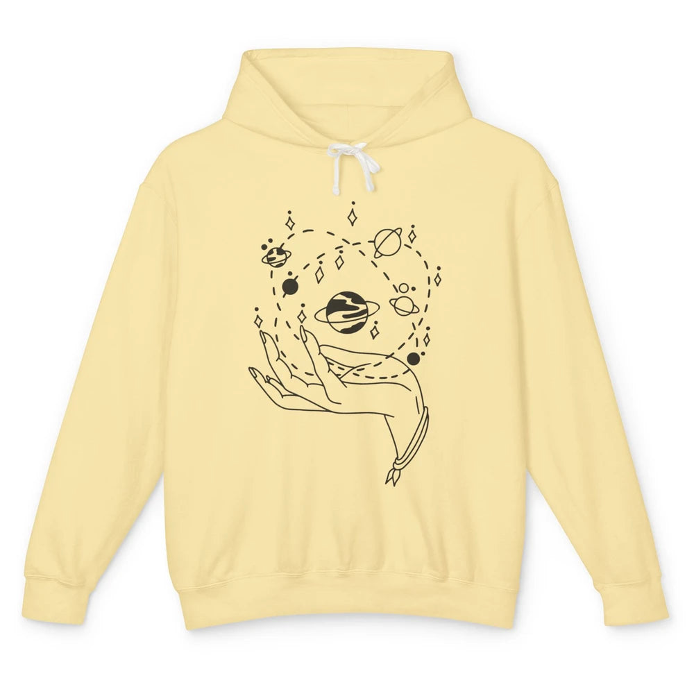 Planets Witch Hand Solar System Astrology Space Astronauts Unisex Lightweight Hoodie