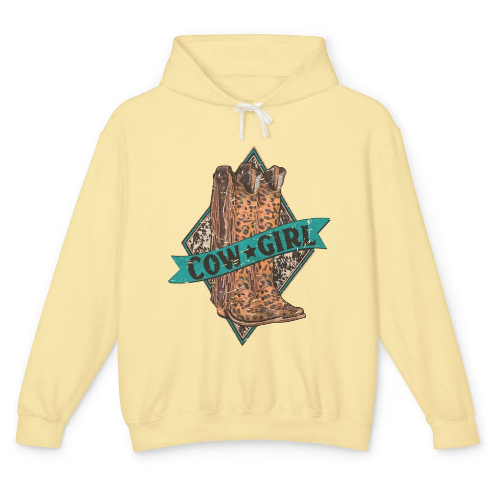Retro Leopard Cowgirl Boots Western Country Cowboy Rodeo Dad Unisex Lightweight Hoodie