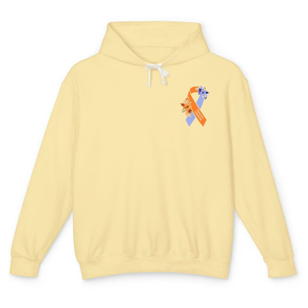 Psoriatic Arthritis Awareness PsA Floral Blue Orange Ribbon Unisex Lightweight Hoodie
