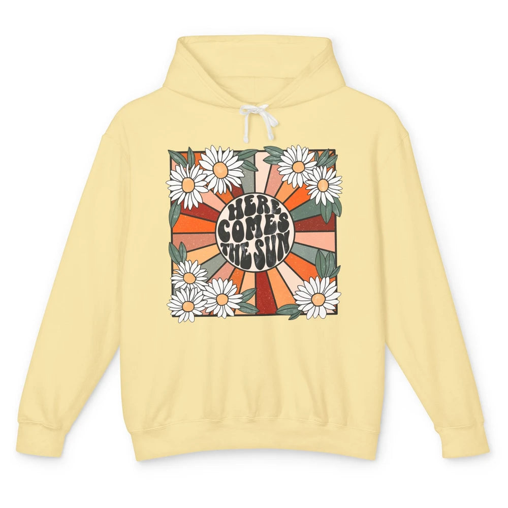 Retro Here Comes The Sun Sunshine Motivational Positive Mind Unisex Lightweight Hoodie