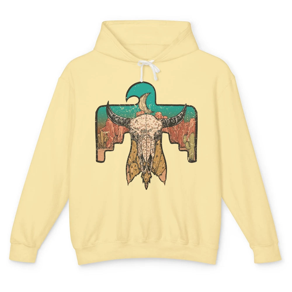 Retro Boho Bull Skull Desert Cactus Eagle Western Country Unisex Lightweight Hoodie