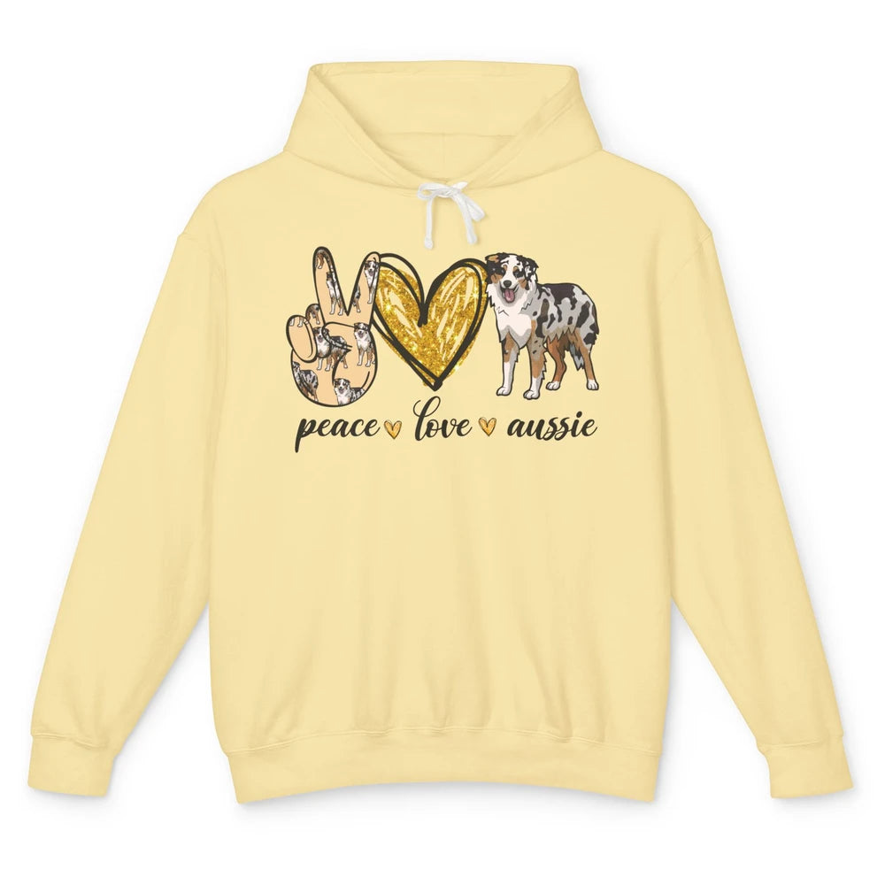 Peace Love Aussie Dog Lovers Australian Shepherd Dad Mom Unisex Lightweight Hoodie