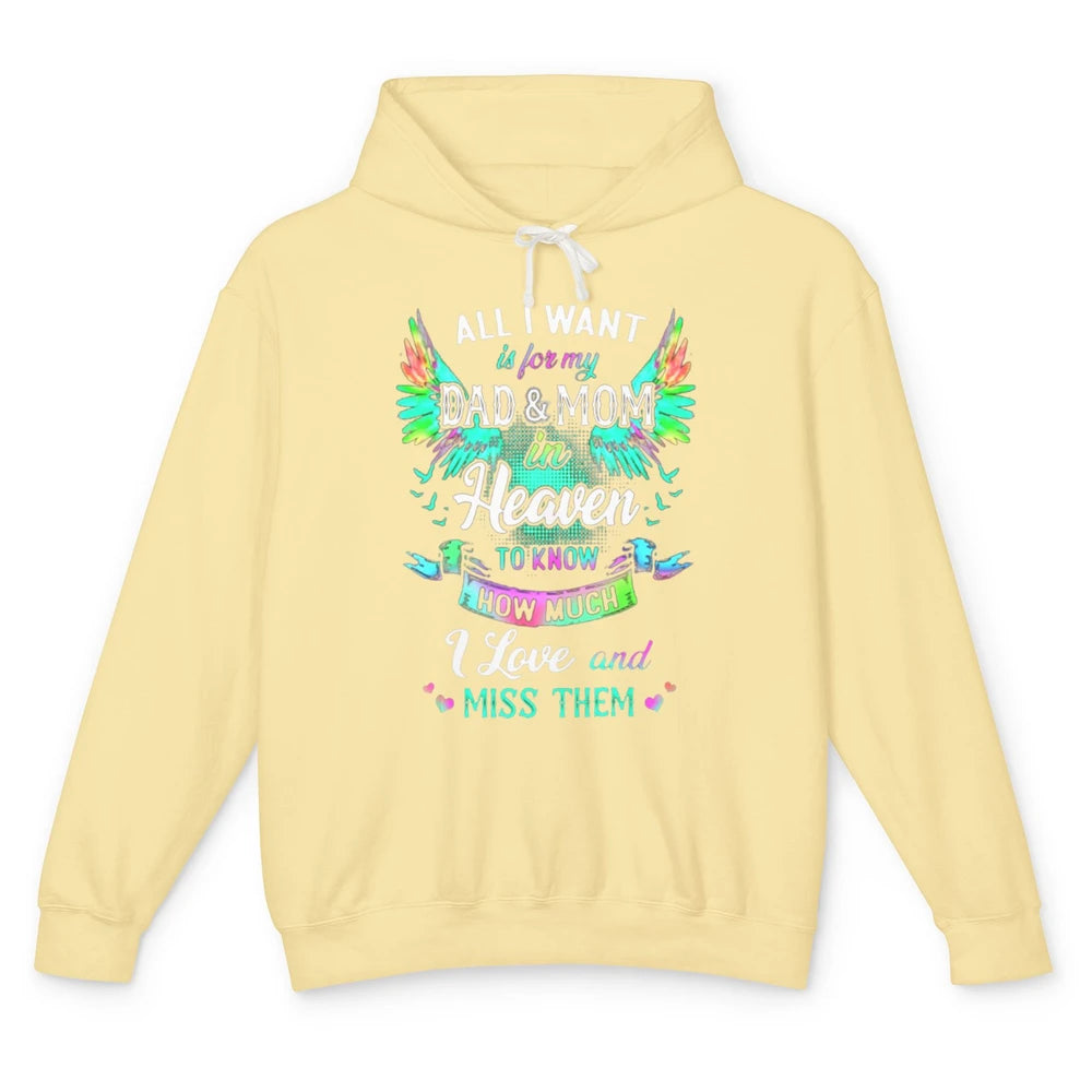 My Mom And Dad In Heaven Angel Wings Mother Memories Forever Unisex Lightweight Hoodie
