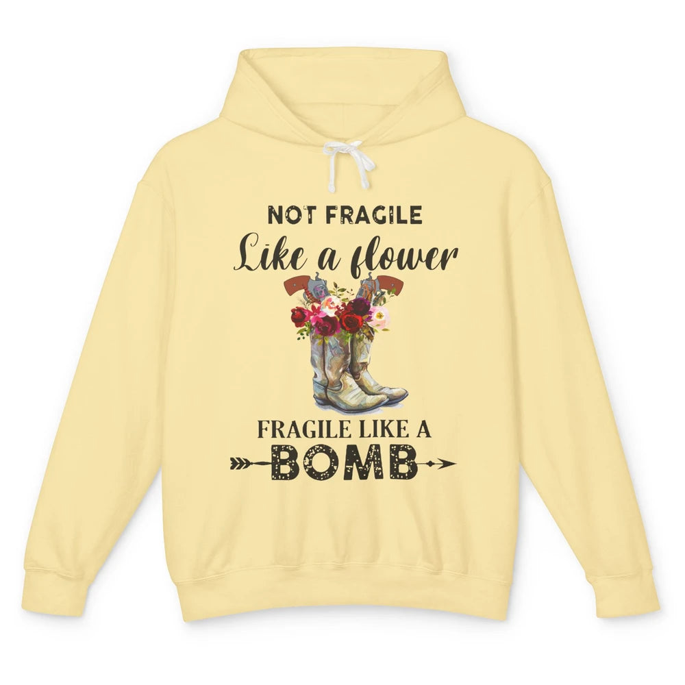 Retro Cowgirl Fragile Like A Bomb Cowgirl Boots Western Girl Unisex Lightweight Hoodie
