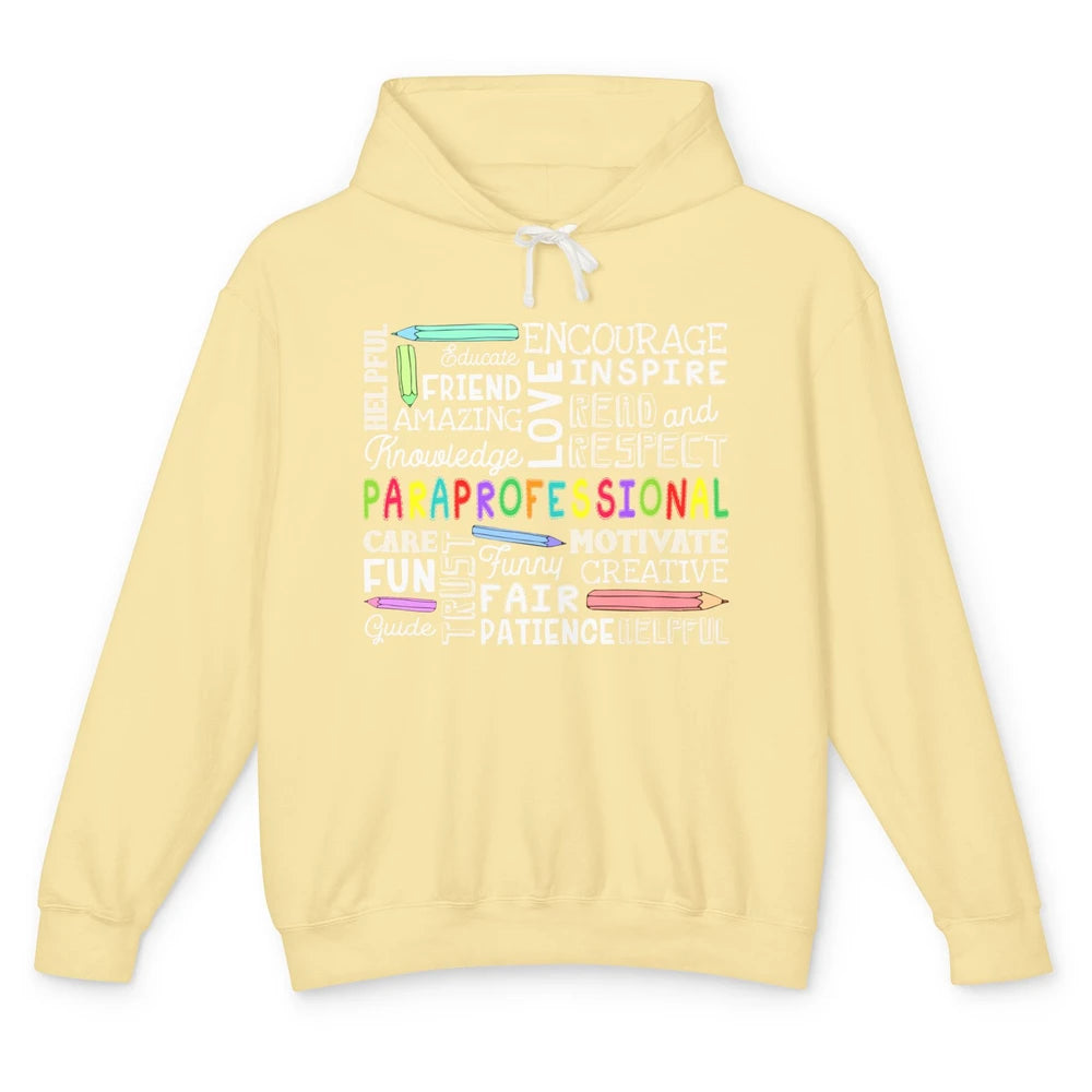 Paraprofessional Word Typography Encourage Inspire Para Life Unisex Lightweight Hoodie