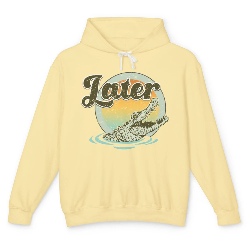 Retro Crocodile Later Take Sunset Nature Lazy Crocodile Gift Unisex Lightweight Hoodie