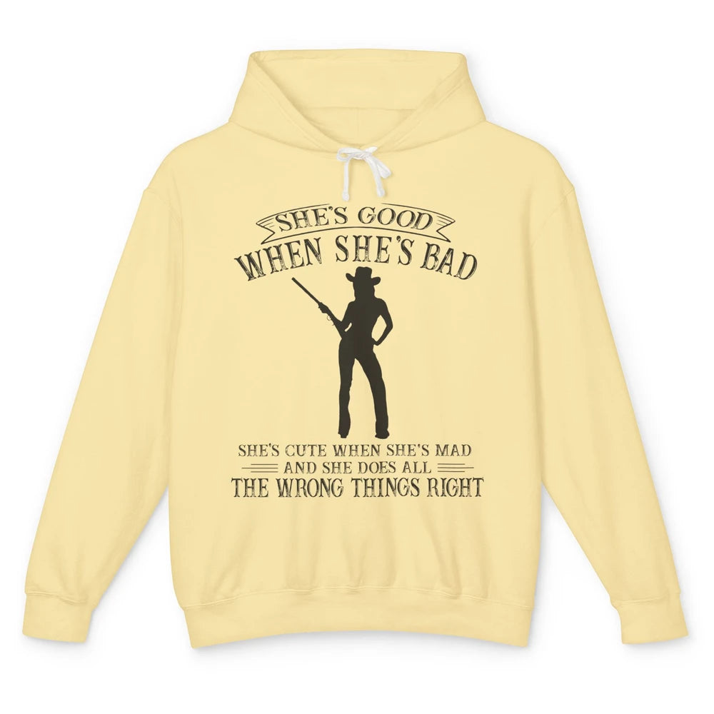 Retro Cowgirl She's Good When She's Bad Western Country Girl Unisex Lightweight Hoodie