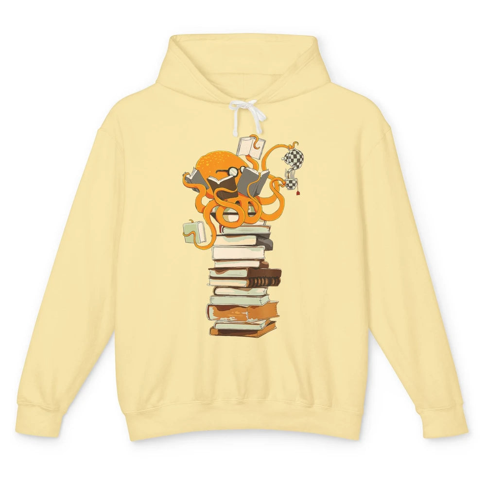 Reading Books Octopus Tea Coffee Sea Animal Marine Bookish Unisex Lightweight Hoodie
