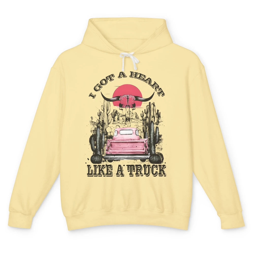 Retro Boho Bull Skull Got Heart Like A Truck Western Country Unisex Lightweight Hoodie