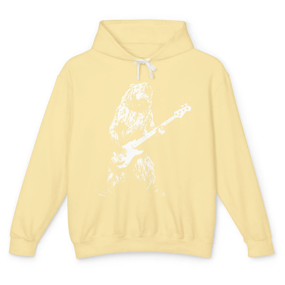 Retro Bear Playing Bass Guitar Bear Guitarist Music Lovers Unisex Lightweight Hoodie