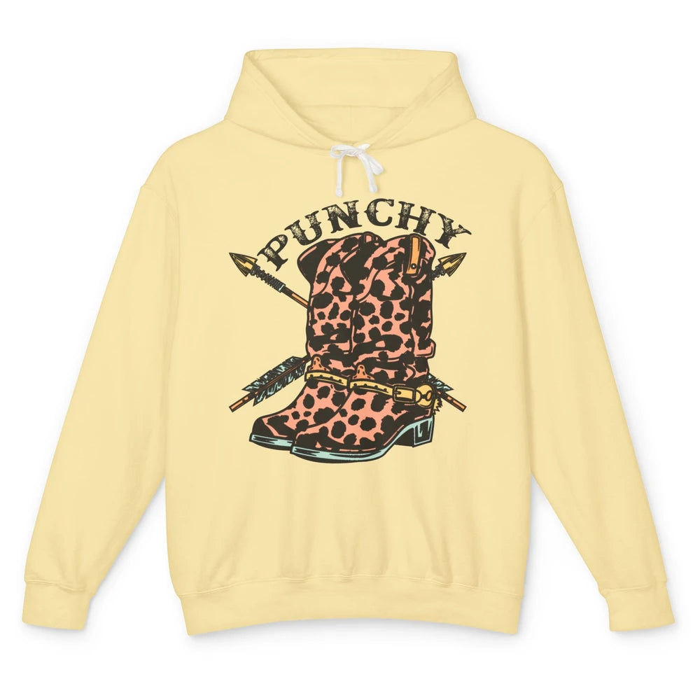 Retro Cowgirl Boots Leopard Punchy Western Country Cowboy Unisex Lightweight Hoodie