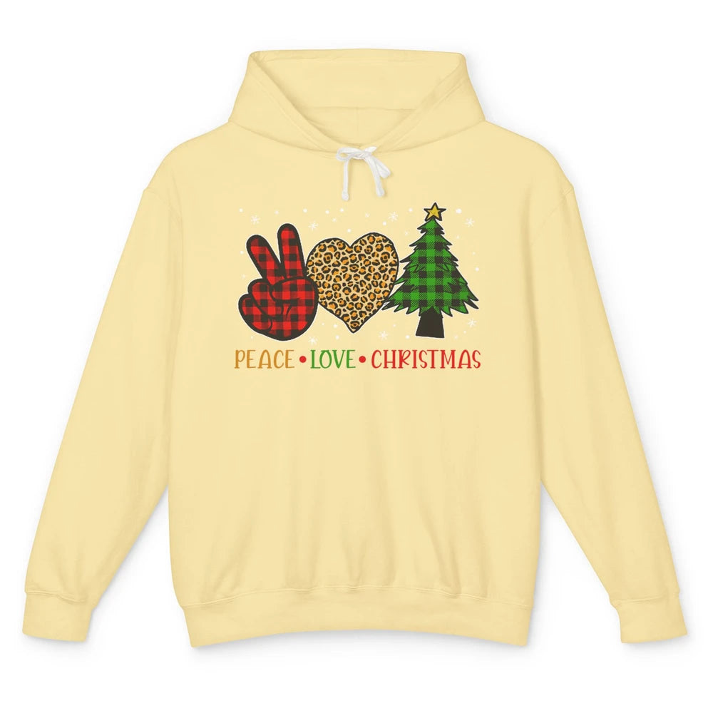 Peace Love Christmas Cute Christmas Heart Plaid Xmas Gift Unisex Lightweight Hoodie
