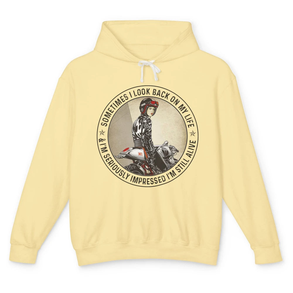 Retro Biker Sometimes I Look Back On My Life Motorcycle Gift Unisex Lightweight Hoodie