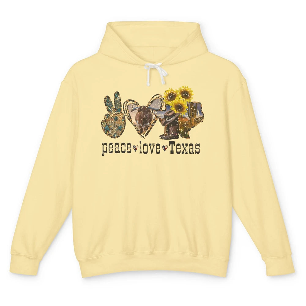 Retro Peace Love Texas Cowboy Boot Western Girl Cactus Lover Unisex Lightweight Hoodie