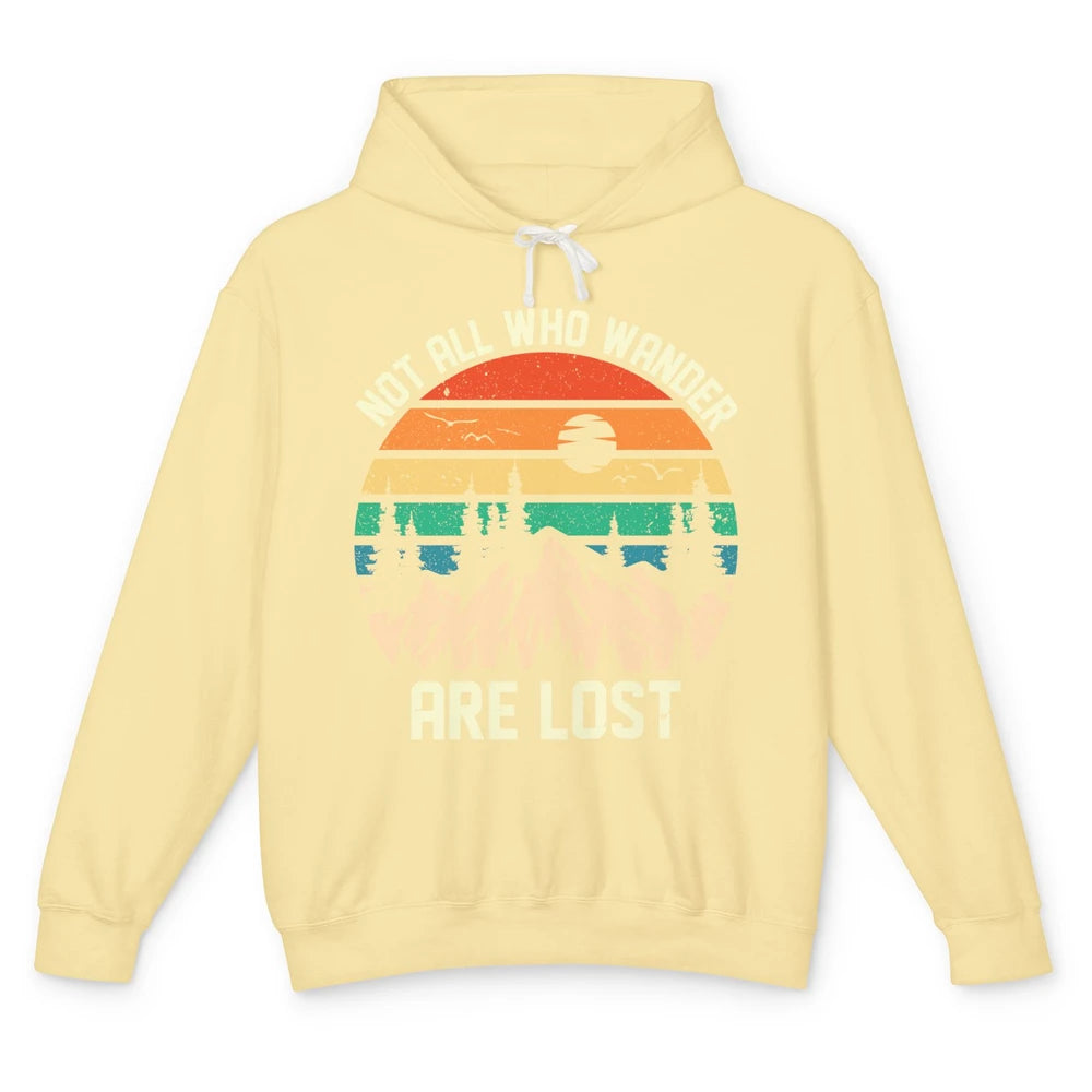 Retro Mountain Sunset Camping Not All Who Wander Are Lost Unisex Lightweight Hoodie