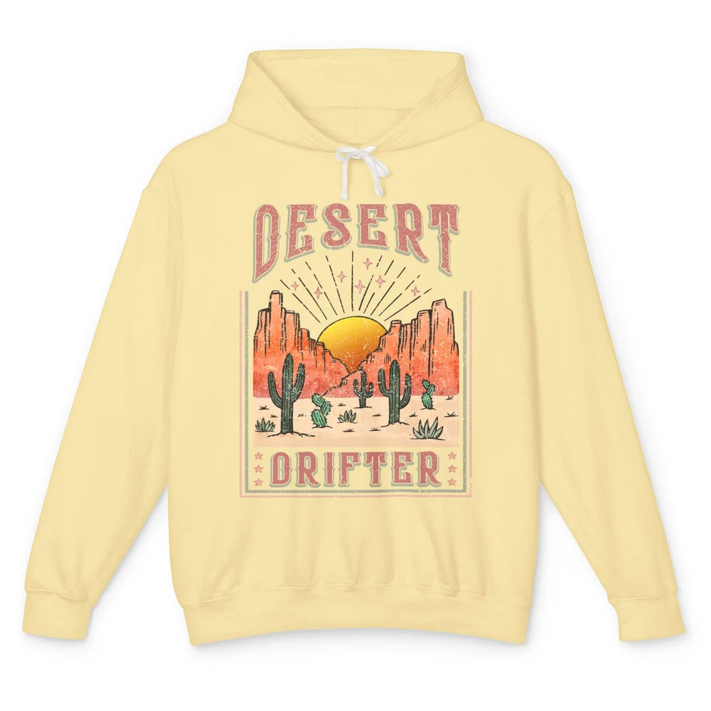 Retro Desert Cactus Sunset Desert Drifter Western Country Unisex Lightweight Hoodie
