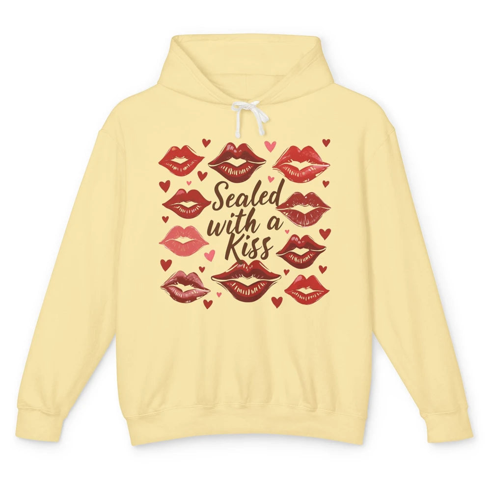 Sealed With A Kiss Sexy Red Lips Happy Valentine's Day Heart Love Unisex Lightweight Hoodie