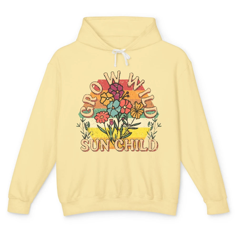 Retro Grow Wild Sun Child 70s Aesthetic Boho Western Summer Unisex Lightweight Hoodie