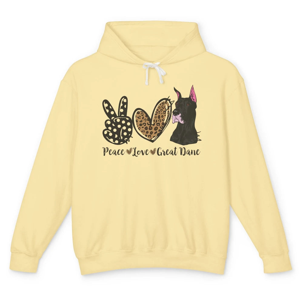 Peace Love Great Dane Dog Mom Dad Great Dane Lovers Leopard Unisex Lightweight Hoodie