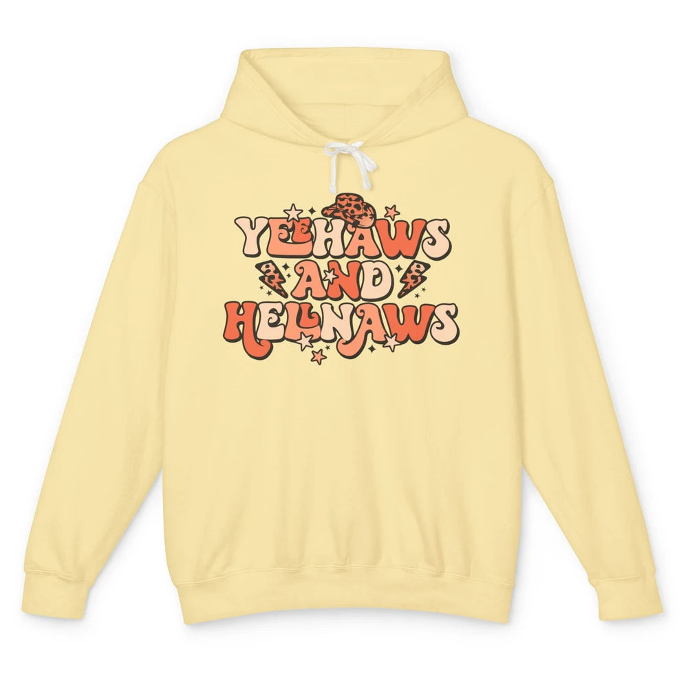 Retro Cowboy Leopard Yeehaws And Hell Naws Western Country Unisex Lightweight Hoodie