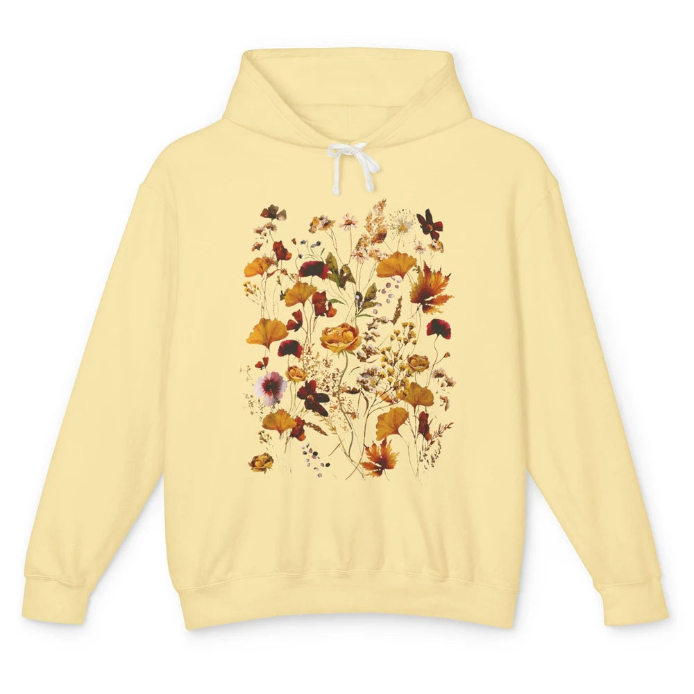 Pressed Flowers Plant Botanical Garden Wildflower Vintage Unisex Lightweight Hoodie