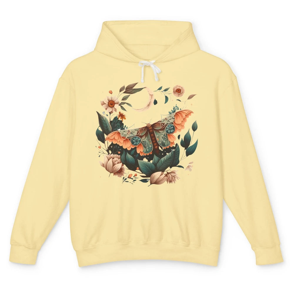 Retro Floral Moth Moon Butterfly Boho Moth Lovers Gift Unisex Lightweight Hoodie