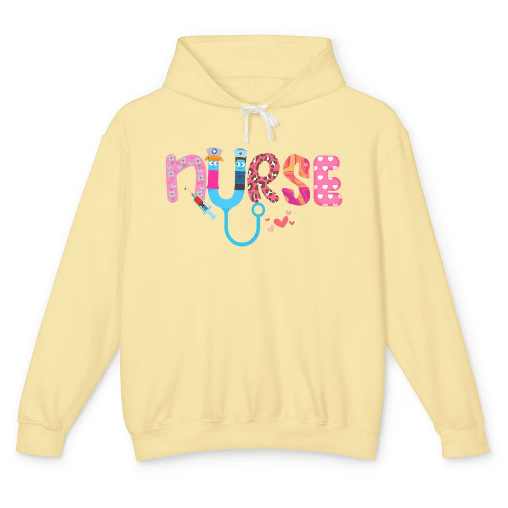 Nurse Happy Valentine's Day Love ER ICU NICU Emergency Nursing Leopard Stethoscope Love Needles Unisex Lightweight Hoodie