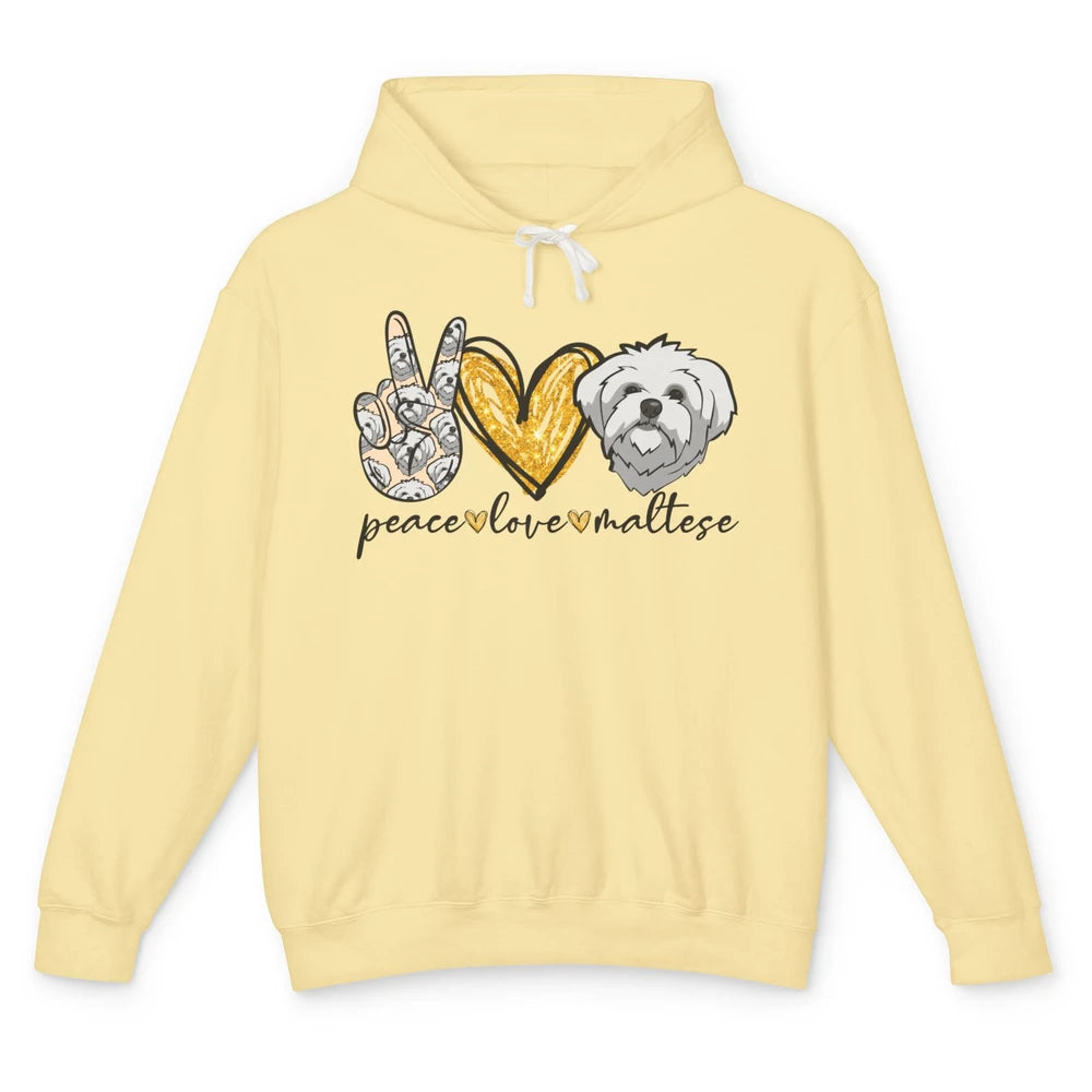 Peace Love Maltese Dog Maltese Dad Mom Mothers Fathers Day Unisex Lightweight Hoodie