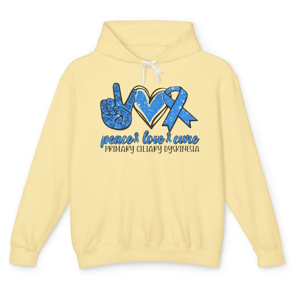 Primary Ciliary Dyskinesia Peace Love Cure Blue Ribbon Unisex Lightweight Hoodie
