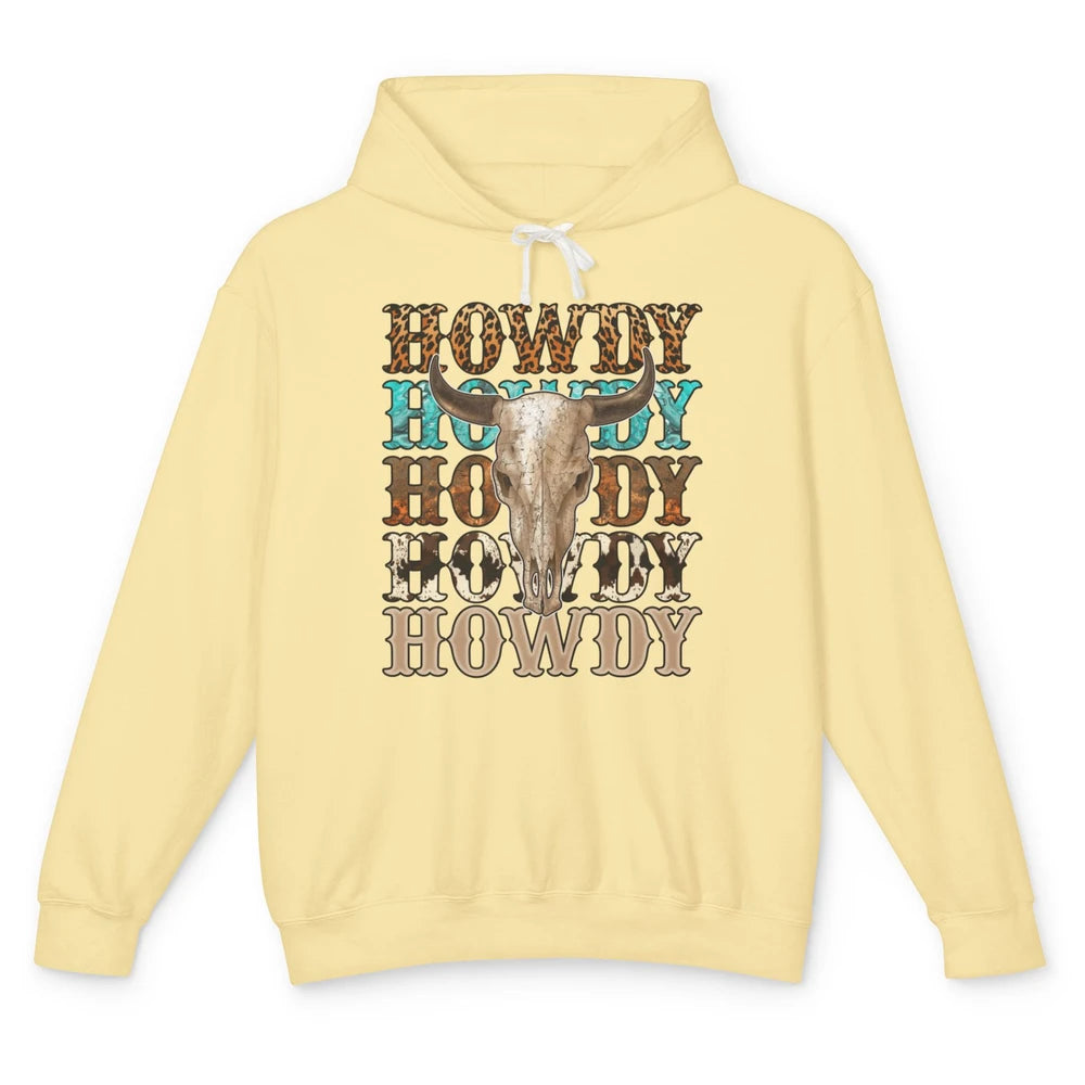 Retro Howdy Bull Skull Rodeo Vintage Western Country Leopard Unisex Lightweight Hoodie