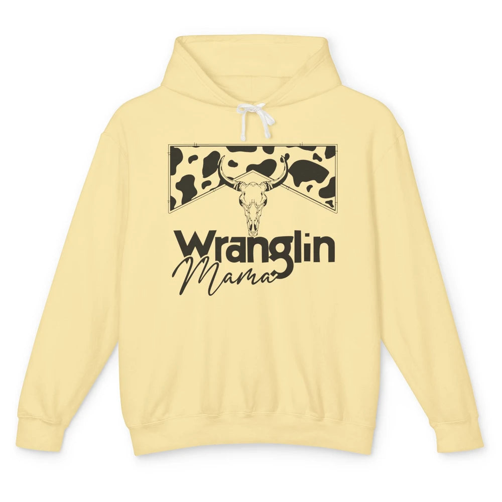Retro Cowhide Bull Skull Wrangling Mama Western Country Girl Unisex Lightweight Hoodie
