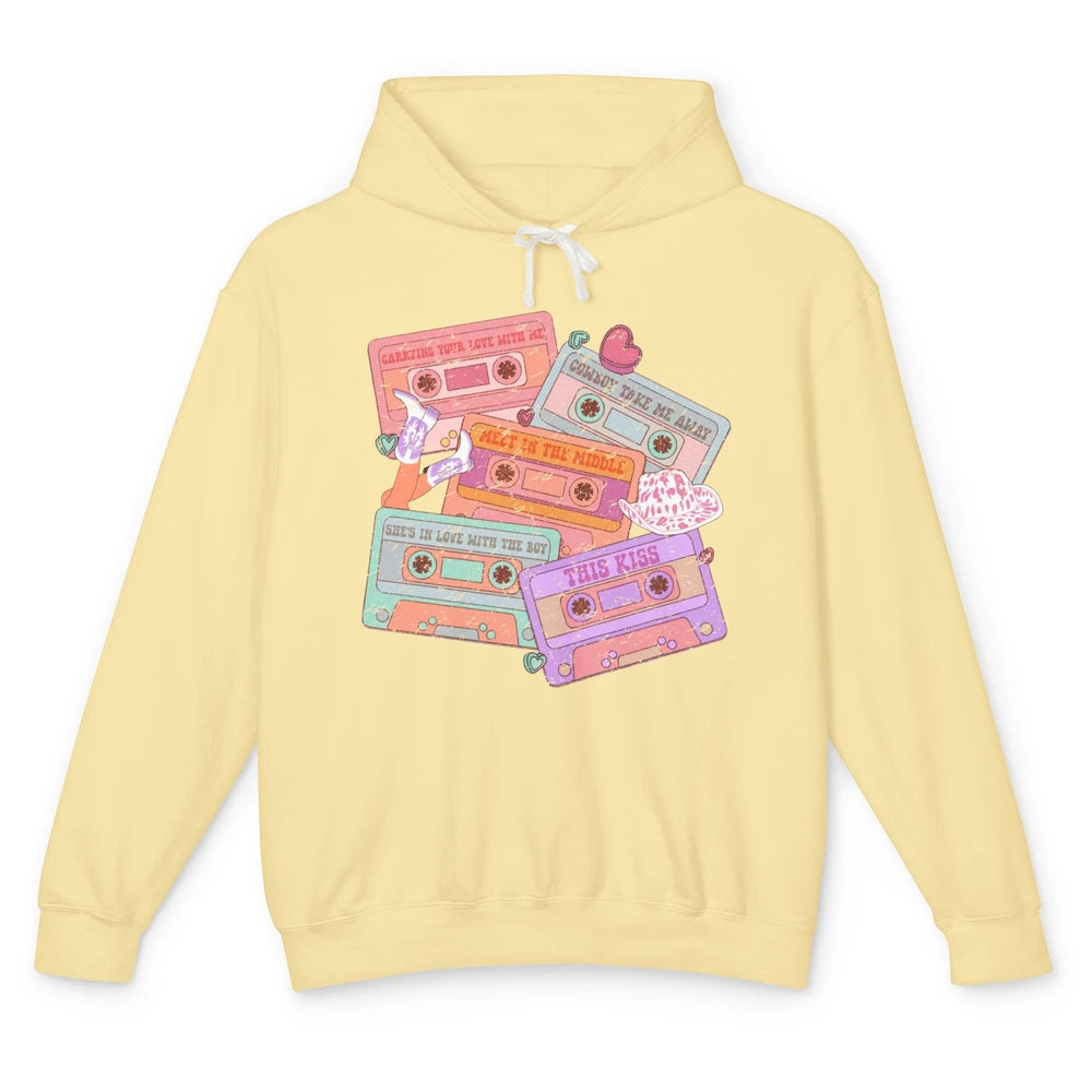 Retro Cowgirl Cassette 90s Western Country Boots Music Boho Unisex Lightweight Hoodie
