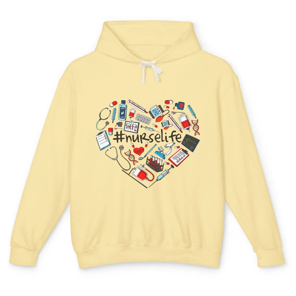 Nurse Life Stethoscope Heart Funny Nursing Love CNA Worker Unisex Lightweight Hoodie