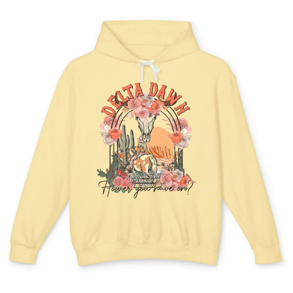 Retro Bull Skull Desert Cowgirl Delta Dawn Western Country Unisex Lightweight Hoodie