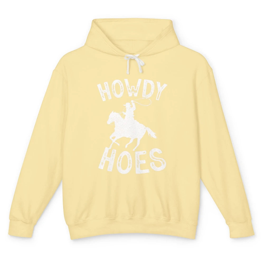Retro Howdy Hoes Funny Cowboy Riding Horse Vintage Western Unisex Lightweight Hoodie