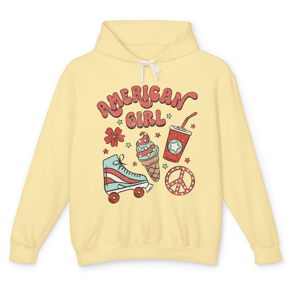 Retro American Girl Fourth Of July Party Ice Cream Patriotic Unisex Lightweight Hoodie